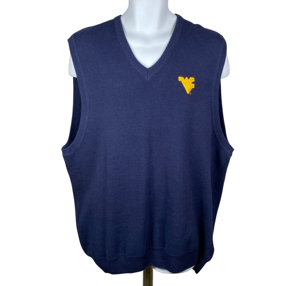 West Virginia Mountaineers Sweater Vest Mens Size XL Cotton Blue V Neck Pullover